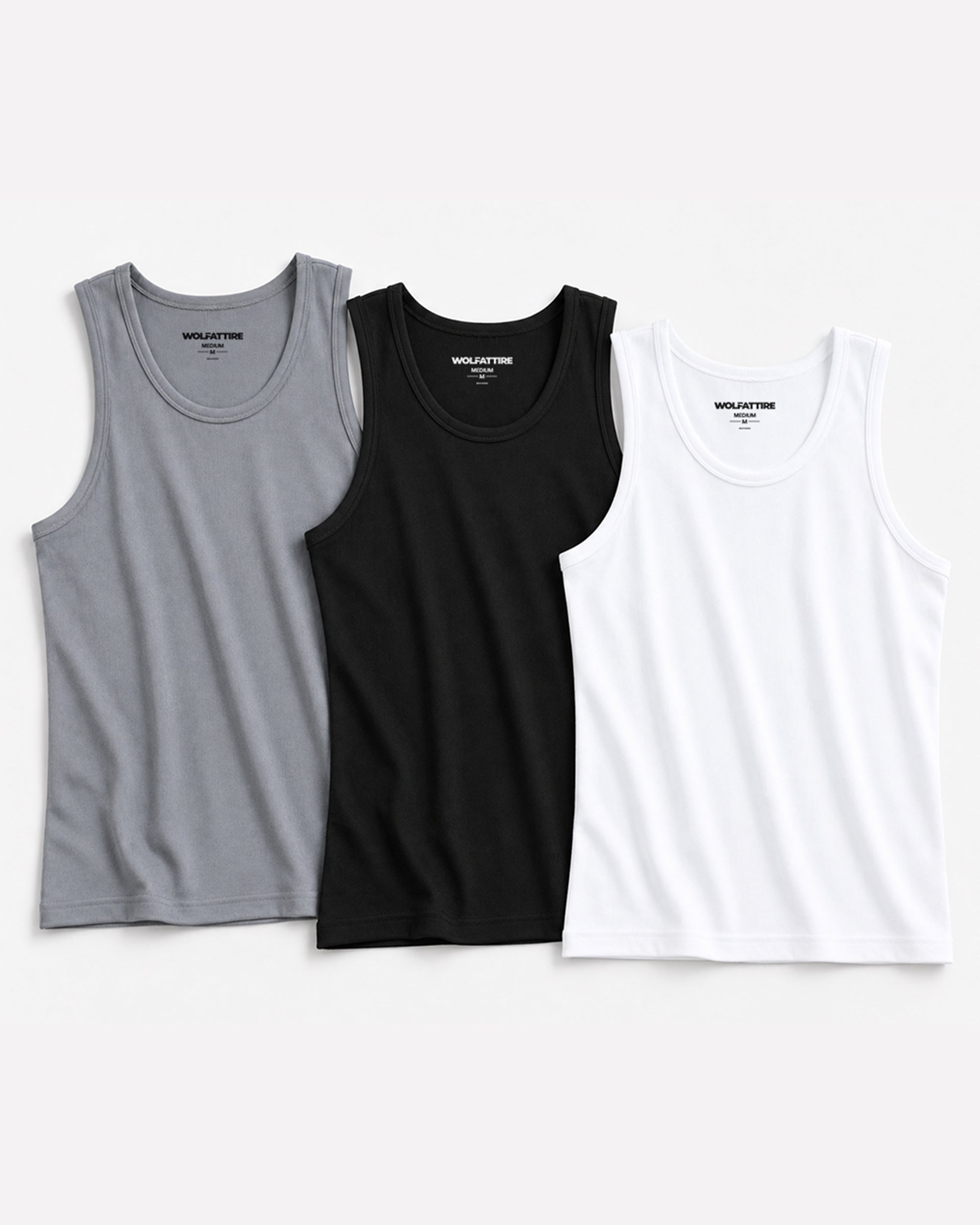 Men’s Tank Top Gym Vest Combo Pack of 3 – White, Black & Stone Grey
