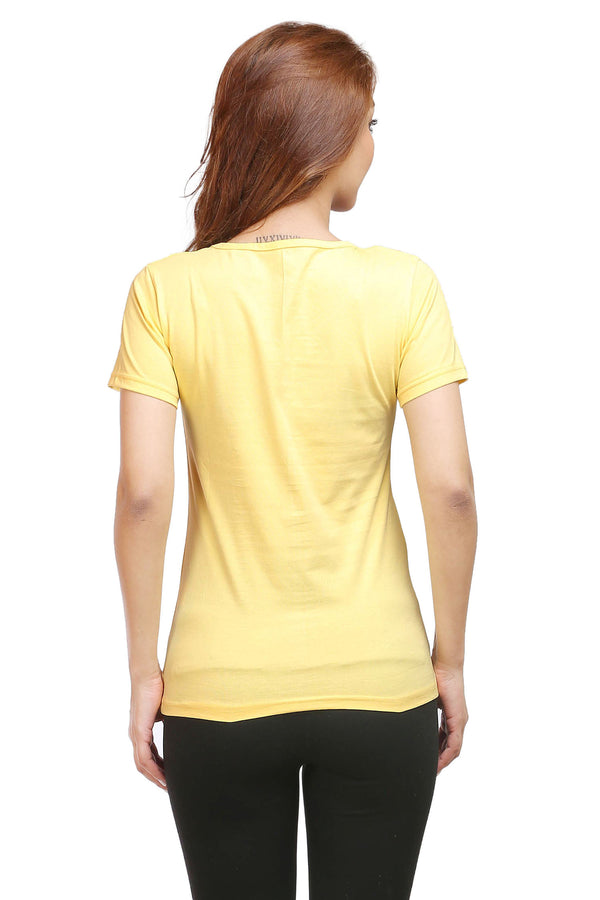 Women's Plain Round Neck T-shirt Yellow