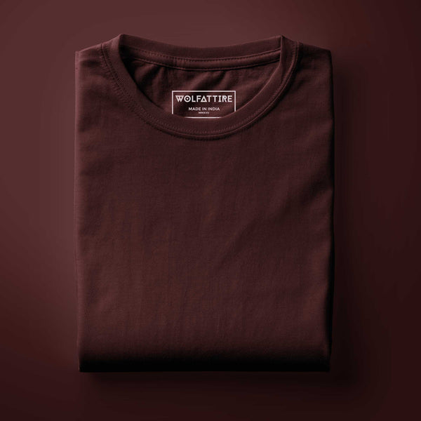 maroon plain t shirt in solid colour | round neck