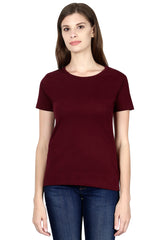 Women's Plain Round Neck T-shirt Maroon