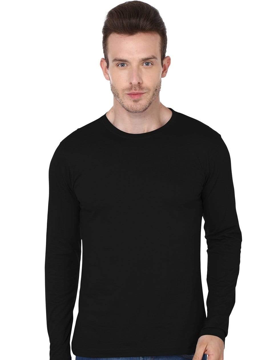 Men's round neck black full sleeves t-shirt