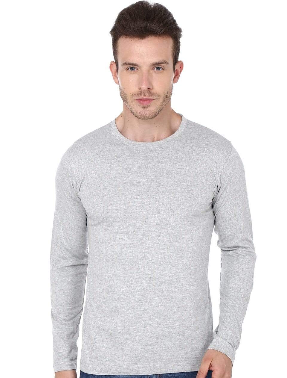 Men's round neck grey full sleeves t-shirt