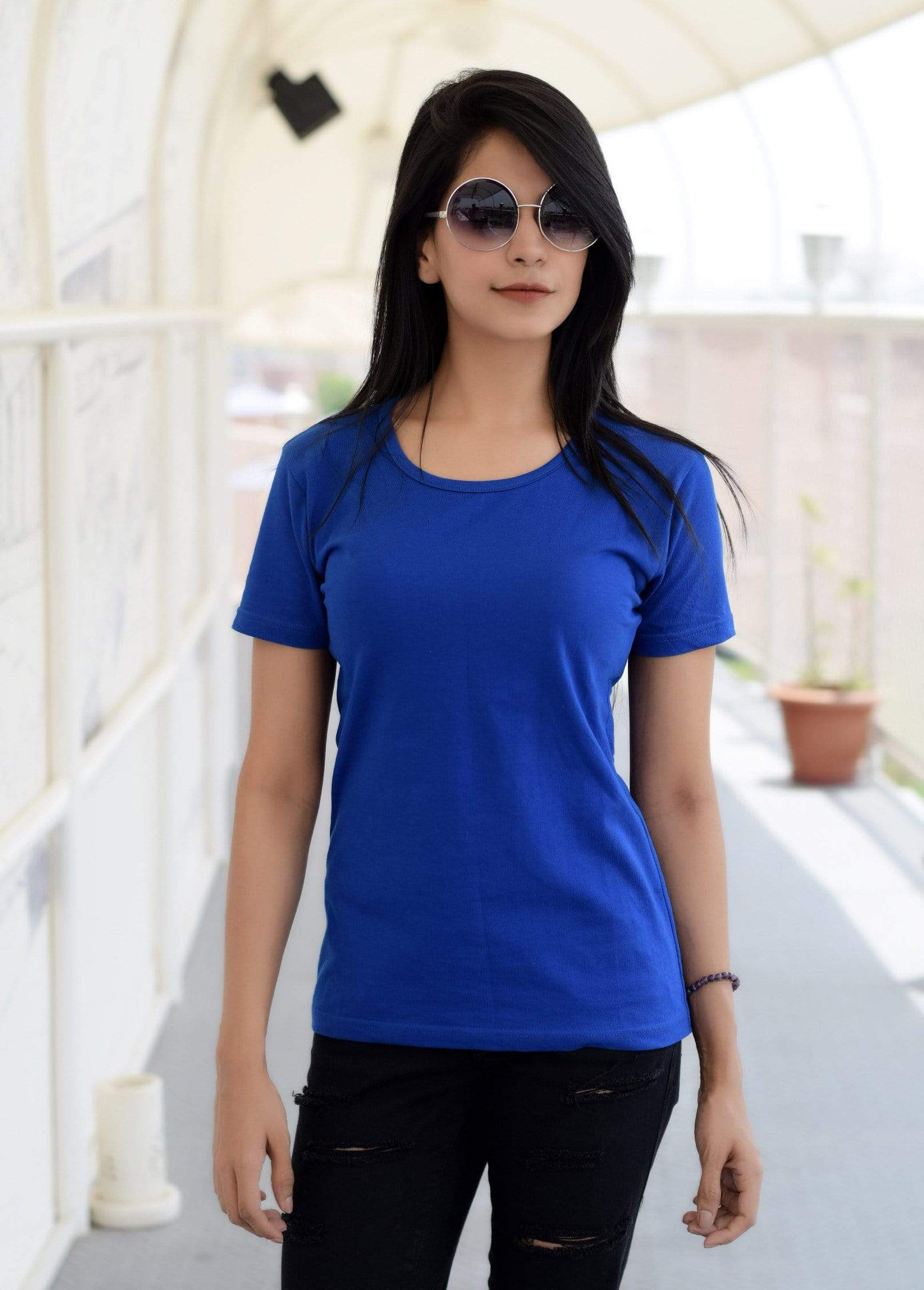 Women's Plain Round Neck T-shirt Royal Blue – Wolfattire