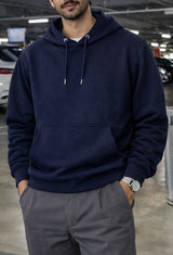 Men's Regular Fit Hooded Sweatshirt - Navy Blue