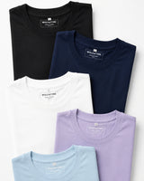 Pack of 5 Men’s 240 GSM Cotton Stretch T-Shirt - White, Black, Navy Blue , Lavender & Baby Blue