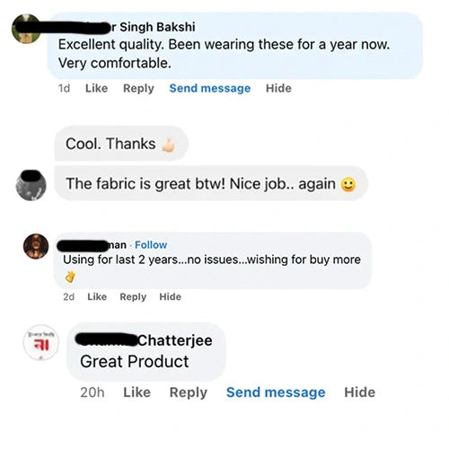 Customer comments about Wolfattire quality, comfort and fabric