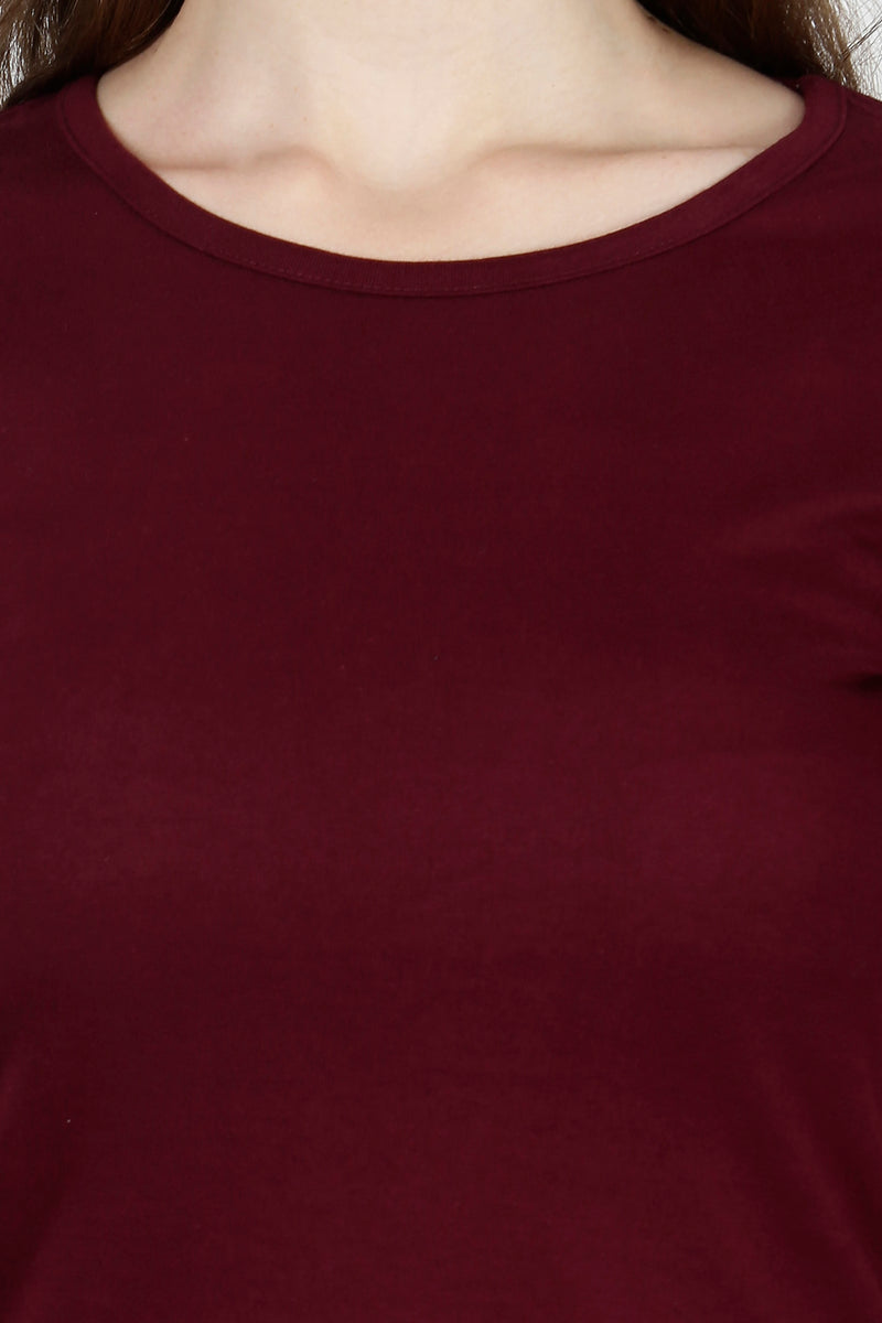Women's Plain Round Neck T-shirt Maroon