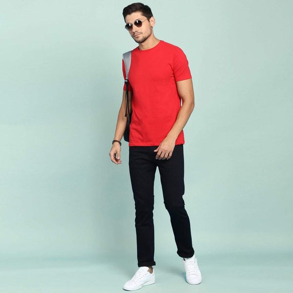 Men's red t-shirt in solid colour