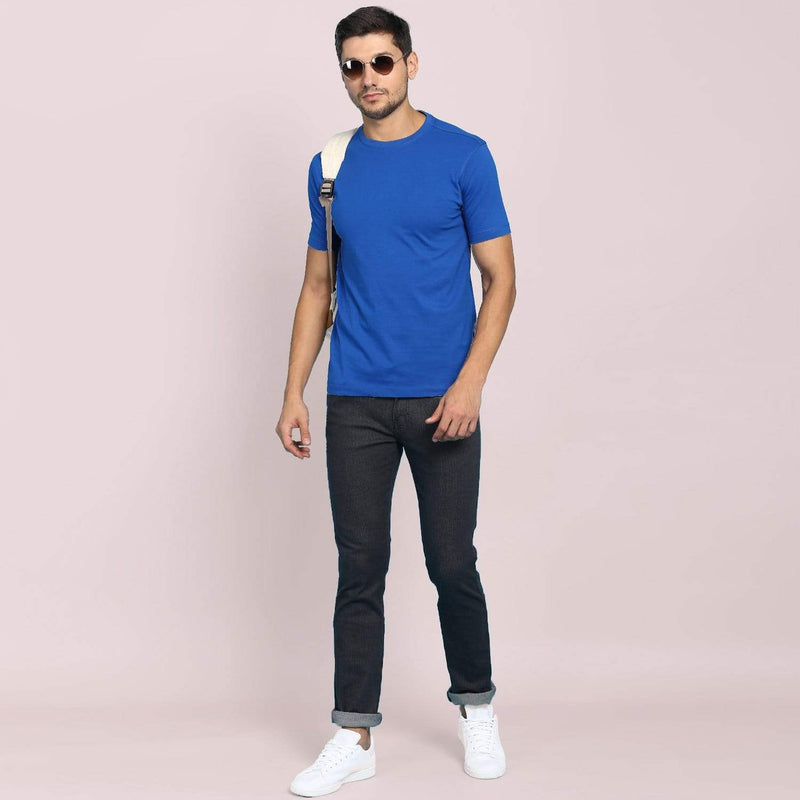 Royal blue colour t-shirt for Men in round neck half sleeves available in India