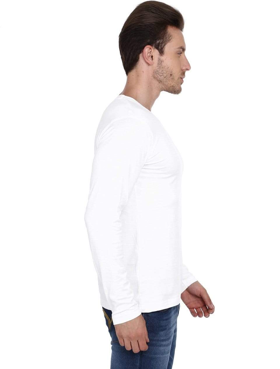 Mens Round Neck White Full Sleeves T Shirt Wolfattire