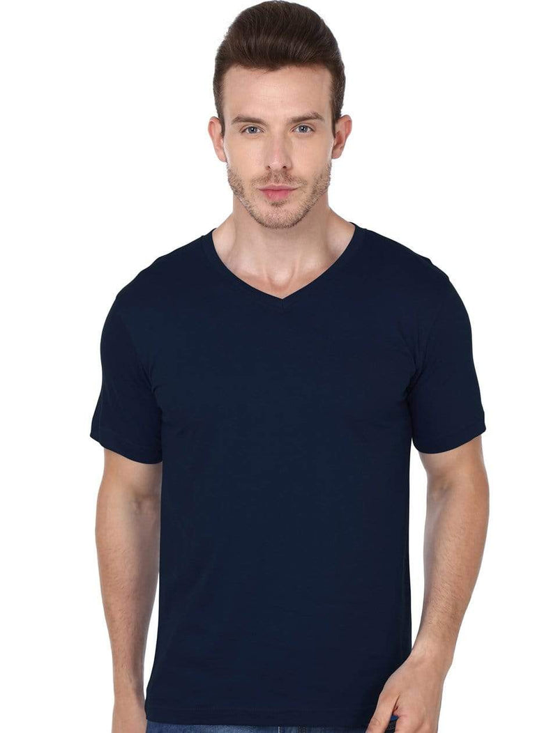 t-shirt Men's V-neck plain T-shirt Navy Blue (Regular Fit) wolfattire