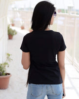 women t-shirt Women's Plain Round Neck T-shirt Black wolfattire