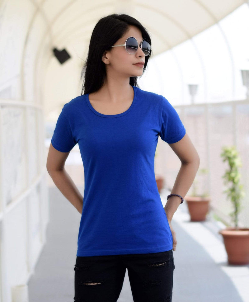 women t-shirt Women's Plain Round Neck T-shirt Royal Blue wolfattire